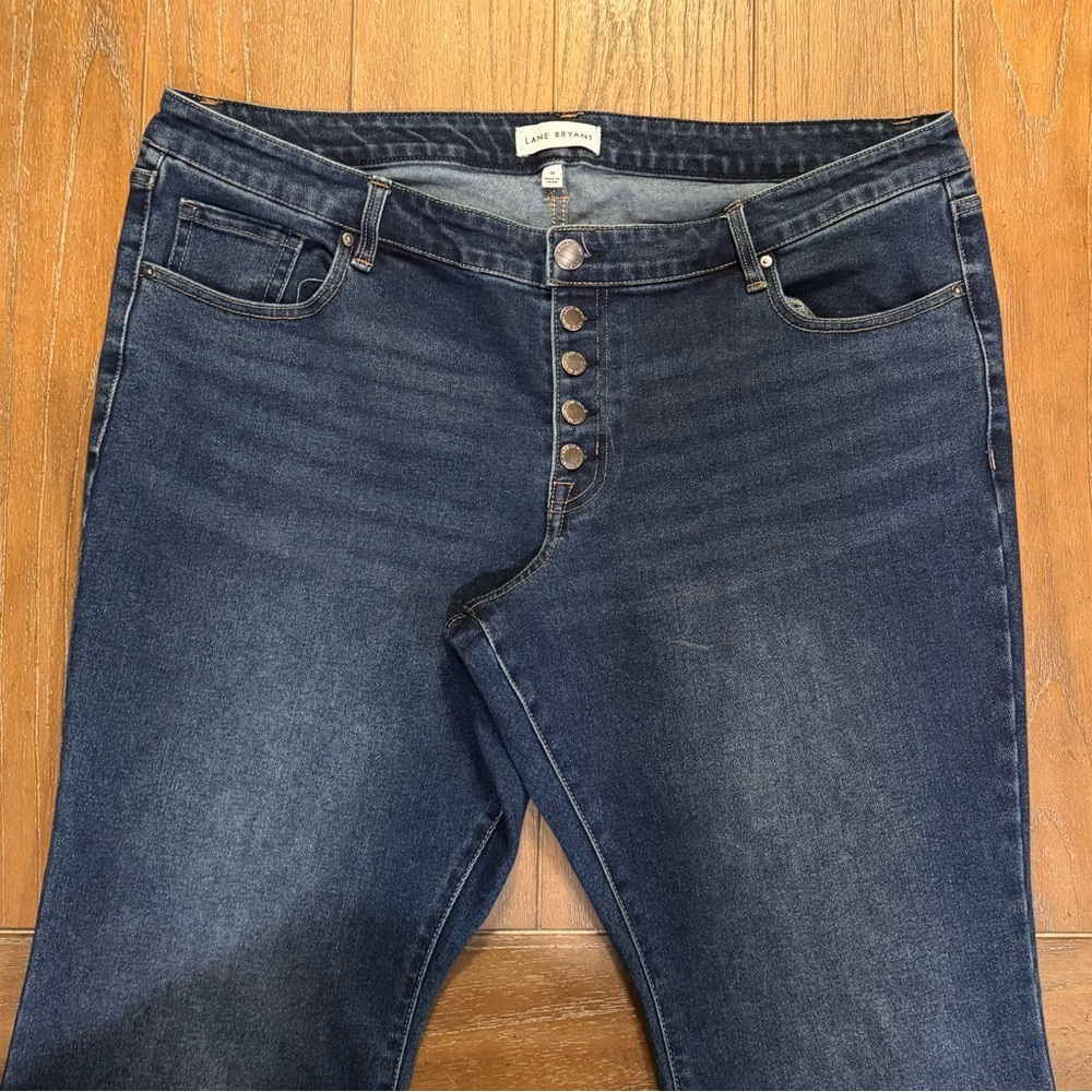 Lane Bryant Dark Indigo High-Rise Button-Front Mid Rise Flare Jeans - Picture 3 of 8